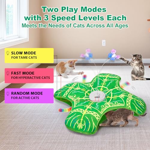 Interactive Cat Toys for Indoor Cats,Automatic Kitten Tunnel Toys - color: Green Cover Cloth Toy
