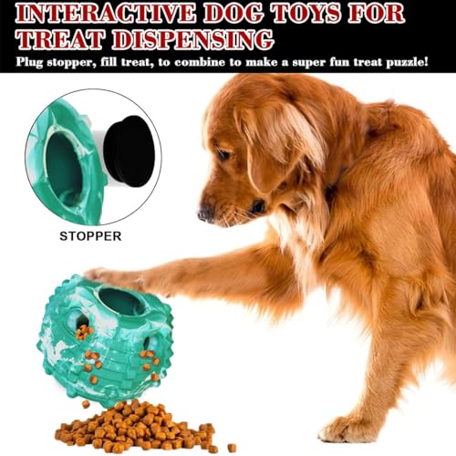 XHX Dog Toy, Durable Large Dog Toys, Freezable Fillable Rubber Dog Toys, Interactive Dog Puzzle Play Toy, Stopper+Silicone Treat Tray (Large, Green and White) - color: green white, size: Large