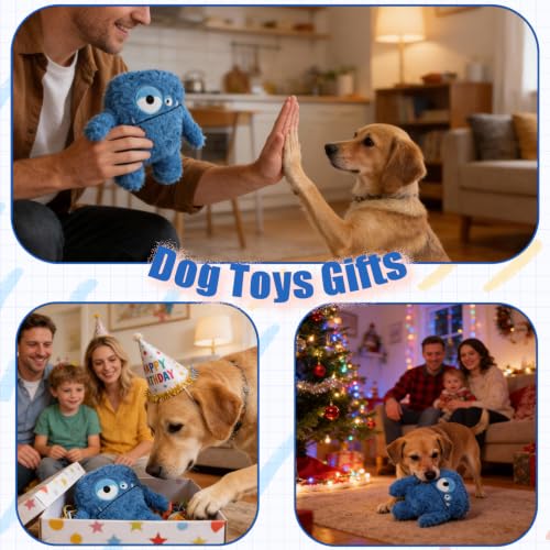 Monster Stuffed Squeaky Dog Toy, Crinkle Dog Plush Toy, Blue - color: Blue