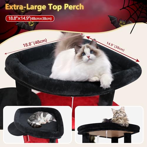 Globlazer 66in Gothic Corner Cat Tree for Indoor Large Cats, C66, Black Red - color: Red Black, size: 66inch