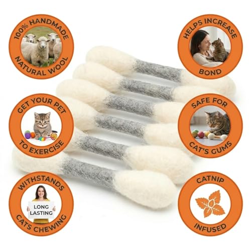 Glaciart One MINI Swabs Cat Toys with Catnip - 6 Pk | Durable for Chew, Cute Cat Toys Interactive Kitty for Boredom, Exercise, & Play | Filled w/Organic Catnip for Anxiety & as Digestive Aid - color: Grey Swabs, size: Mini