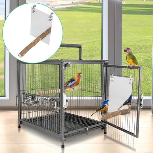 Joyzan Bird Mirror, Wooden Hanging Swing Play Toys Perch Stand Cockatiel