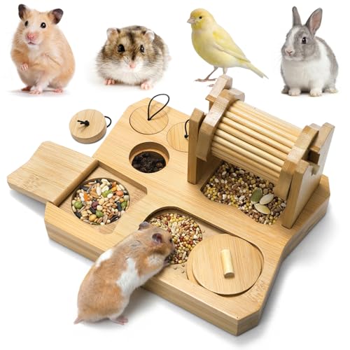 6-in-1 Guinea Pig Foraging Toys, Bamboo Hamster Enrichment Toys, Snuffle Puzzle Feeder with Hide Treats for Small Animals, Rabbits, Chinchilla, Rat