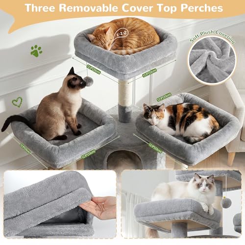 Globlazer 80in Heavy Duty Cat Tree for Large Cats, Multi-Level Cat Furniture Activity Center with 2 Condos, 2 Hammocks, 3 Perches & Sisal Scratching Posts, F80H,Light Gray - color: Light Gray, size: 80 Inch