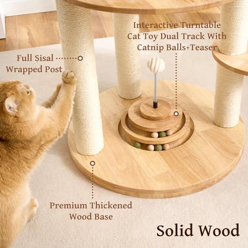 Solid Wood Cat Tree Tower with Scratching Post, 67 Inches Tall Cat Towers with Capsule and Condo, Modern Cat Tower with Rotating Ball Toy and Removable Top Bed for Indoor Cats - color: 67 inch-Condo