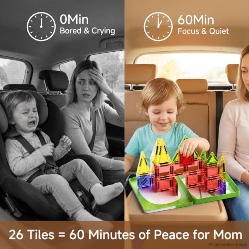 Travel Magnetic Tiles for Kids Car Games Road Trip Essentials - style: Green 26PCS
