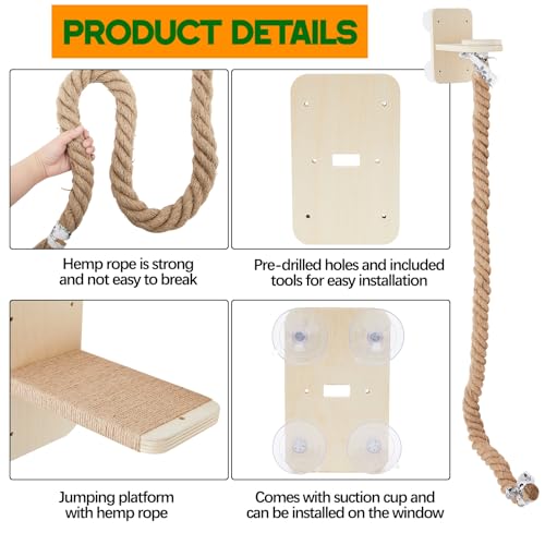 Weysat 2 Pcs Cat Climbing Rope Window Perch 59 Inch Wall Mounted Ladder