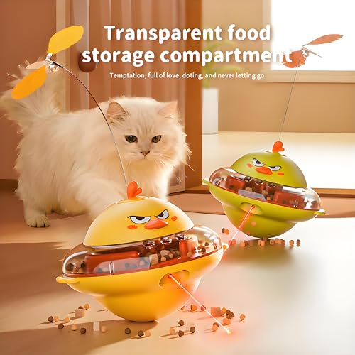 Interactive Cat Toy for Indoor Cats with Laser, Feather&Treat Dispenser - color: Yellow