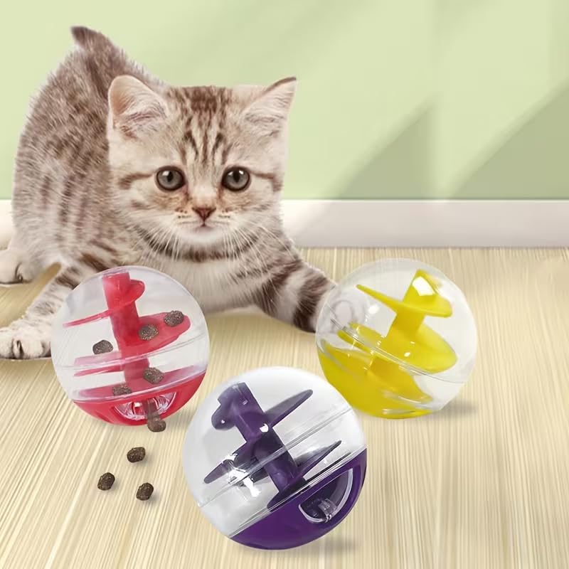 Spiral Pet Treat Dispenser Ball Toy for Cats, Adjustable Portion Puzzle Slow Feeder, Interactive Cat Treat Ball, Bite Resistant Self Entertainment IQ Toy for Indoor Kitten Training Mental Stimulation - color: red
