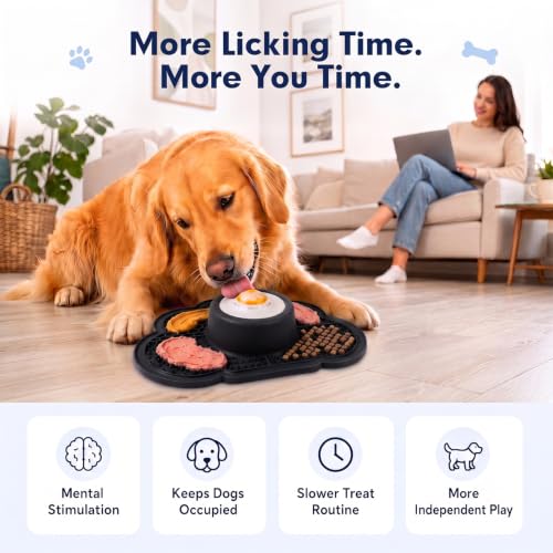 Anti-Slip Slow Feeder Dog Bowl and Lick Mat with Rolling Ball - color: Black