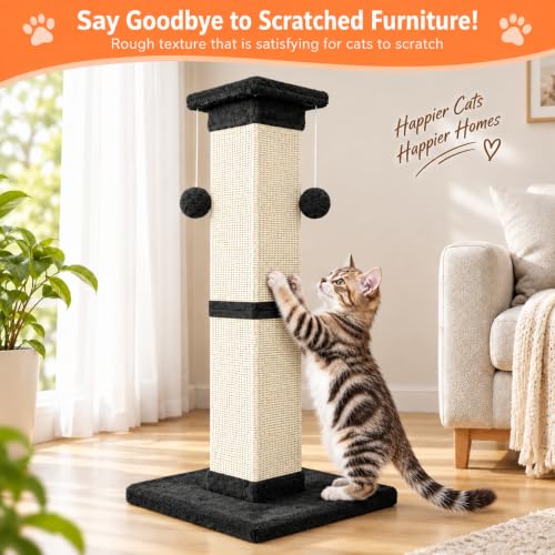 Cat Scratching Post 33 Inch Nature Sisal Cat Scratch Post for Indoor Cats, Large Cat Scratcher Protect Your Furniture, Black - color: Black