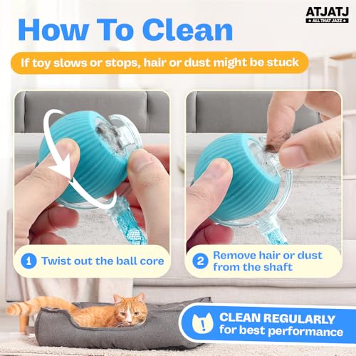 Interactive Cat Balls Toys for Indoor Cats, Automated Smart Ball Cat Toy with Elastic Mesh Tail, 3-Speed Rechargeable Rolling Kitten Toy, Electronic Mental Stimulating Self Play Pet Ball for Fun