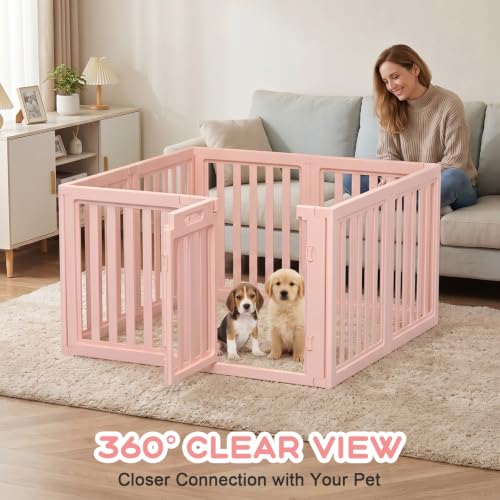 Dog Playpen Indoor,Puppy Playpen,Pink 23.6" H,8 Panels - color: pink, size: 23.6 inch Height