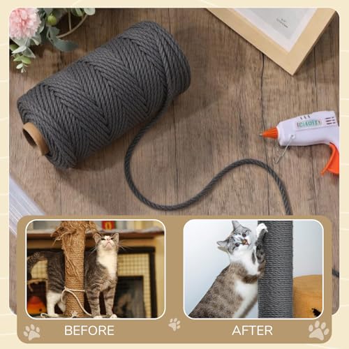 Natural Sisal Cat Rope for Posts, 1/4in ×164ft, Grey - color: Grey, size: 1/4in ×164ft