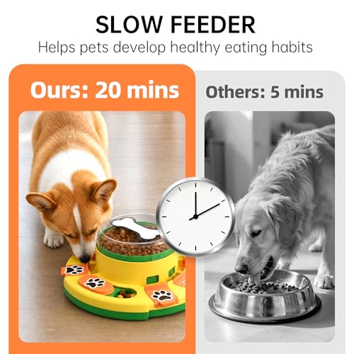 Dog Puzzle Toy 2 Levels, Slow Feeder, Pup Food Treat Feeding Dispenser for IQ Training and Entertainment for All Breeds,Green with Pattern - color: Green with Pattern