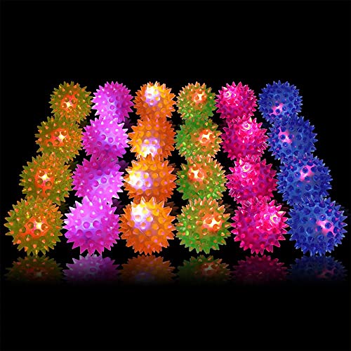 24 Pack Rubber Blinking Squishy Stress Relief Sensory Ball Toys LED Flashing Fidget Spiky Therapy Balls or Kids Teens Adults Stress Relief Party Favors - style: 24 Pack