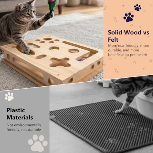Wooden Cat Scratch Puzzle Enrichment Box,Interactive Cat Slow Feeder Maze Puzzle Toy,Durable Mental Stimulation Enrichment Toy.Relieve Boredom & Reduce Destructive Behaviors - style: Large 11.8×15.4IN