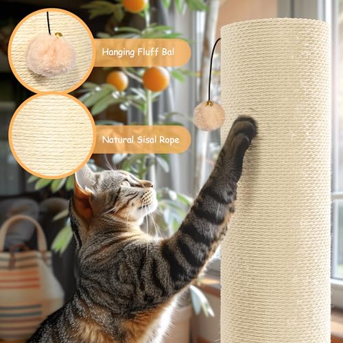 KAMABOKO 29.5" Cat Scratching Post, 7.5" Ultra-Large Diameter Natural Sisal Cat Scratch Post, Scratch-Resistant Tall Cat Scratcher for Indoor Cats, Protect Your Furniture, Beige, Pack of 2 - size: 2