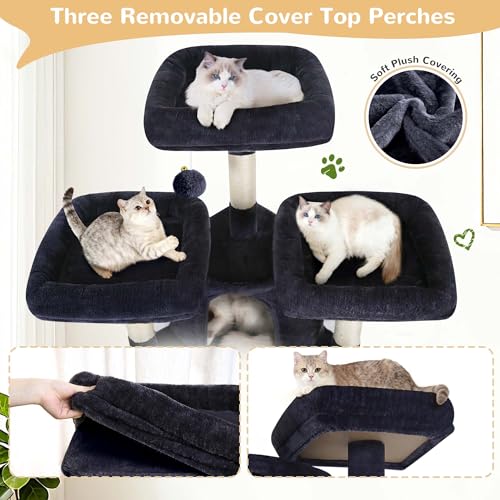 Globlazer 80 Inch Cat Tree for Large Cats, Tall Cat Tower for 4+ Cats, Multi-Level Cat Tree Tower with 2 Condos, 3 Perches, Hammock and 7 Sisal Scratching Posts, F80H, Dark Gray - color: Dark Gray, size: 80 Inch