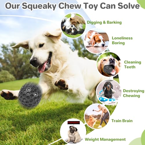 DISSKNIC Indestructible Squeaky Dog Balls, Dog Toys for Aggressive Chewers Large Breed for Relieving Anxiety, Tough Dog Chew Toys Balls for Aggressive Chewers, Outdoor Squeaky Dog Toys for Large Dogs - color: Black, size: Large