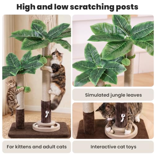 Woochpet 2Cat Posts with Cat Toys,Scratching Post for Adults Cat or Kitten - color: 37.8-Green, size: 37.8in