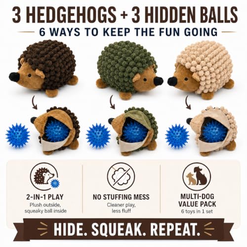 2-in-1 No-Stuffing Hedgehog Dog Toys 3 PCS, Squeaky Ball for Throwing Play - style: Hedgehog dog toys