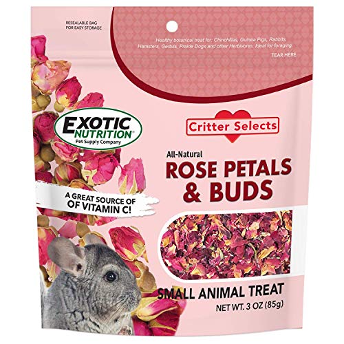 Rose Petals & Buds (0.85 oz.) - Healthy Natural Dried Flower Herbivore Treat - Chinchillas, Guinea Pigs, Rabbits, Prairie Dogs, Degus, Hamsters, Rats, Squirrels, Sugar Gliders & Other Small Pets