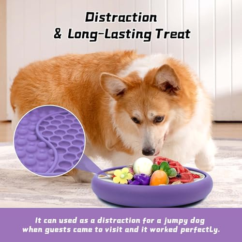 Dog Lick Bowl, Non-Slip Lick Mat Slow Feeder for Dogs & Cats - color: Purple, size: Large