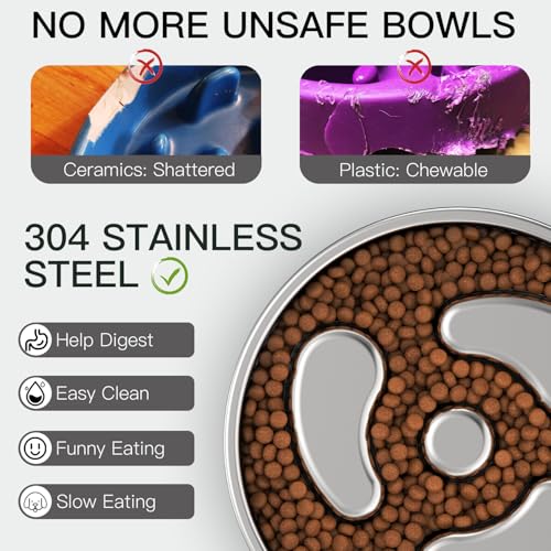 Feedoo Slow Feeder Dog Bowl-1Cup for Small Puppy, Double-Layer 304 Stainless Steel Puzzle Bowl, Anti-Choking for Fast Eaters, Non-Slip Base, Dishwasher Safe [2Pack] - color: Spiral-2Pack, size: S 1~1.5Cups