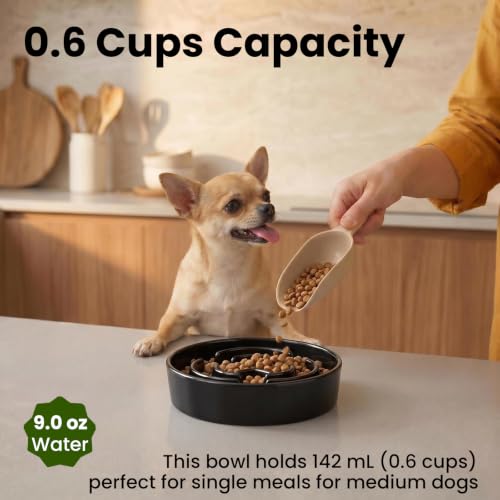 Ceramic Slow Feeder Dog Bowls 0.6 Cups for Small Fast Eaters,White - color: Black, size: S - 0.6 Cups