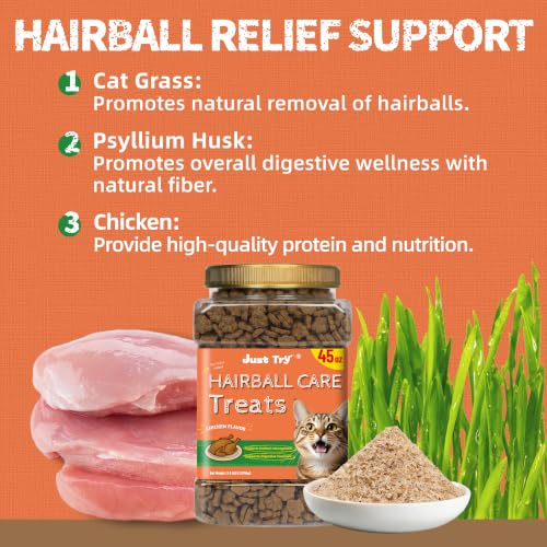 Just Try Hairball Support Healthy Cat Training Treats - size: 45 OZ