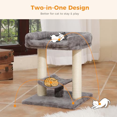 PETEPELA 19" Cat Scratching Post with Plush Top Bed, Natural Sisal, Grey - color: Grey