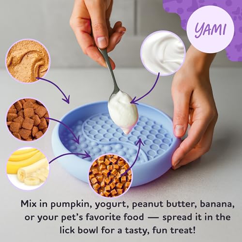 YAMI Dog Lick Bowl, Lick Mat for Dogs, Wet Food Cat Slow Feeder, Freeze Bowl, Enrichment & Puzzle Toy for Anxiety Relief, Food-Grade Silicone, Suction Cups, Dishwasher Fit, for All Breed (Light Blue) - color: Light Blue