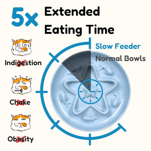 Slow Feeder Cat Bowl with Stand, Melamine Elevated Cat Food Bowl, Whisker Friendly Raised Puzzle Feeder for Cats & Small Dogs, Wet & Dry Food, Dishwasher Safe, Non-Slip (Blue) - color: Ocean Mist With Stand