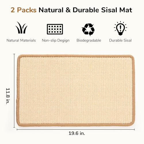 FUKUMARU 2 Packs Cat Scratching Mat, 19.6 x 11.8 Inch Cat Scratcher Pad - color: Beige-2 Packs 19.6 x 11.8 Inch