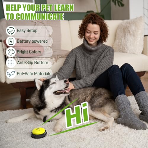 Dog Buttons for Communication, 6 Pack Recordable Talking Buttons for Dog Training with 30 Seconds Voice Recording | Includes Non-Slip Mat & Dog Bath Brush Present Set - size: B-6 Pack