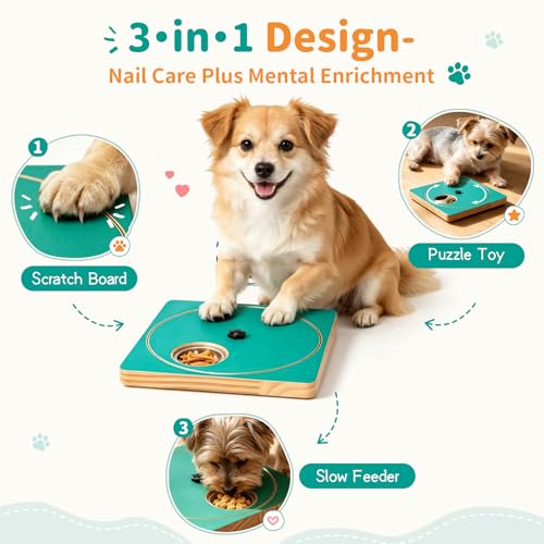 Keaber Dog Nail Scratch Board with Treat Box, Interactive Dog Puzzle Toy