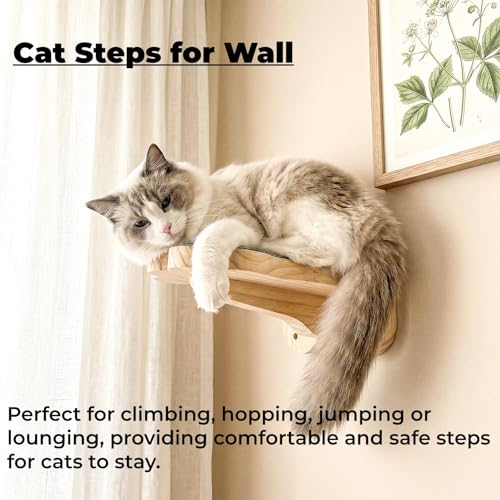 Tlence 3 Pack Cat Wall Shelves for Cats Steps, Wall Mounted Floating Cat Furniture with Non-Slip Felt, Cats Climbing Wall Stairs Perch for Jumping, Playing and Lounging, Holds up to 30lbs