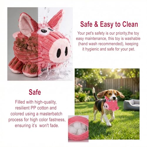 Squeaky Plush Pig Toy for Small/Medium Dogs, Chew & Boredom Relief - color: Pink Pig