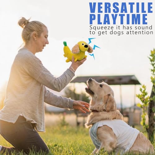 Plush Banana Dog Squeaky Toys, Stuffed Dog Chew Toys for All Breeds - color: Banana Dog