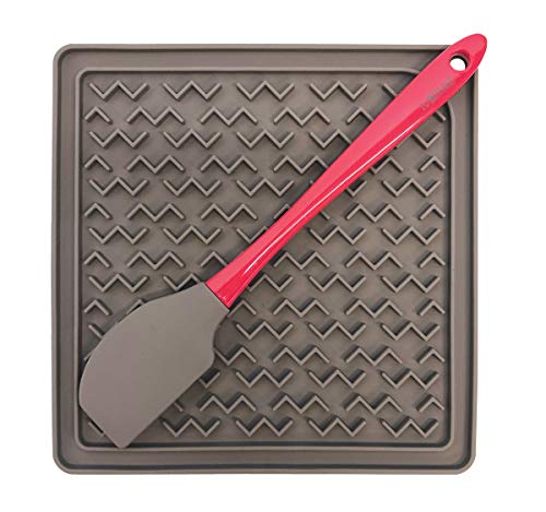 Messy Mutts Therapeutic Lick Mat, 8 Inch, Grey with Spatula