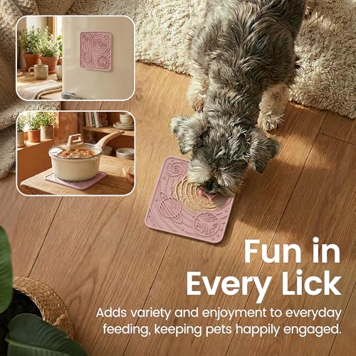 OHMO Lick Mat for Dogs&Cats, Space Pattern, Small, 2pcs, Brick Red&Coral - color: Mars&Coral, size: 5.9"L x 5.9"W