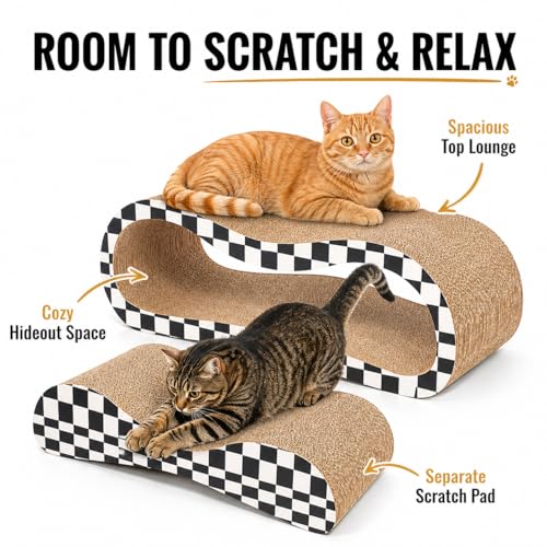 2 in 1 Large Cardboard Cat Scratcher Lounger, Cat Scratching Board for Indoor Cats, 100% Recyclable & Reversible Horizontal Scratching Pads Prevents Furniture Damage, Checkerboard - color: 2 IN 1 Large Checkerboard