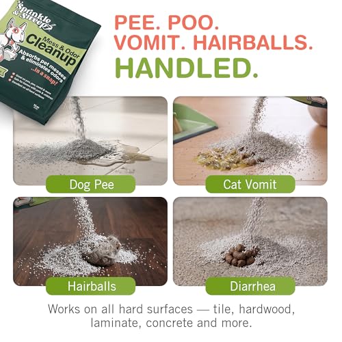 Sprinkle & Sweep: Pet Mess & Odor Cleanup Duo - 15oz Bag & Dustpan Broom - Dog Accident Clumping Powder, Remove Urine-Poop-Vomit from Hard Services - style: 1 Bag + Sweeper Kit