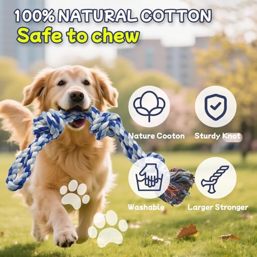 Rocfish [5 Pack] Dog Rope Toys for Aggressive Chewers, Nearly Indestructible Tug of War Toys for Large & Medium Dogs, 100% Cotton, Teeth Cleaning Chew Rope, Heavy Duty Tug of War Dog Toy for Boredom - size: 5 Pack - Dog Rope