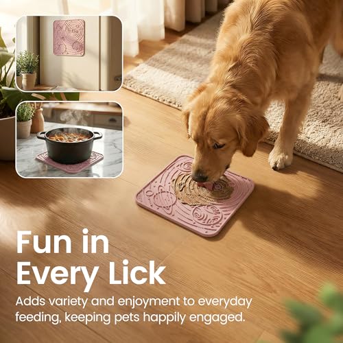 OHMO Large Lick Mat for Dogs&Cats, Space Pattern, 2pcs, Brick Red&Coral - color: Mars&Coral, size: 7.9"L x 7.9"W