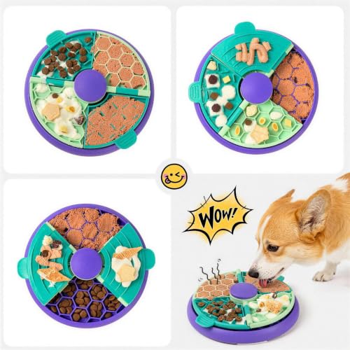 3-in-1 Slow Feeder Dog Bowl, Interactive Puzzle Feeder & Lick Mat - color: Flippable Puzzle Feeder (Purple)
