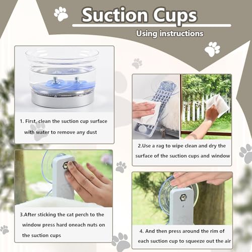 Cat Window Perch Seat Hammock, Foldable Hammock with 4 Strong Suction Cups, Easy to Assemble and Cat Wand,Gray - color: gray