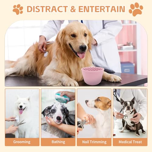 Dog Lick Bowl,Anxiety Relief Non-Slip Silicone Treat Bowl,Durable Anti-Choking Long-Lasting Enrichment Slow Feeder Licking Mat for Small Medium Large Breed,Freezable BPA Free Silicone Dishwasher Safe - color: Pink, size: S-M