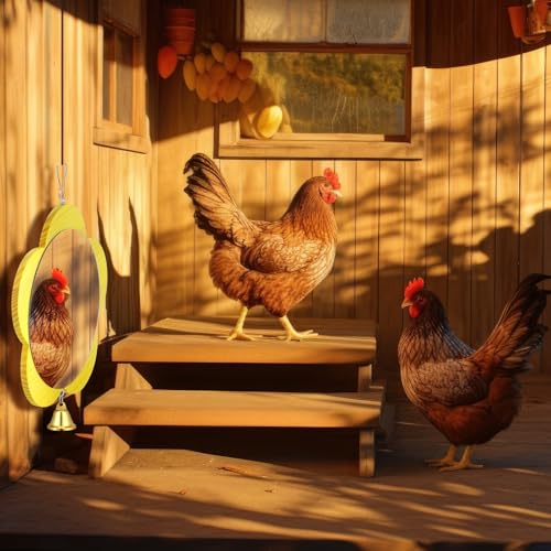 Sadnyy Extra Large Chicken Mirror Toy for Coop Flower Frame with Bell - color: Yellow, size: Flower